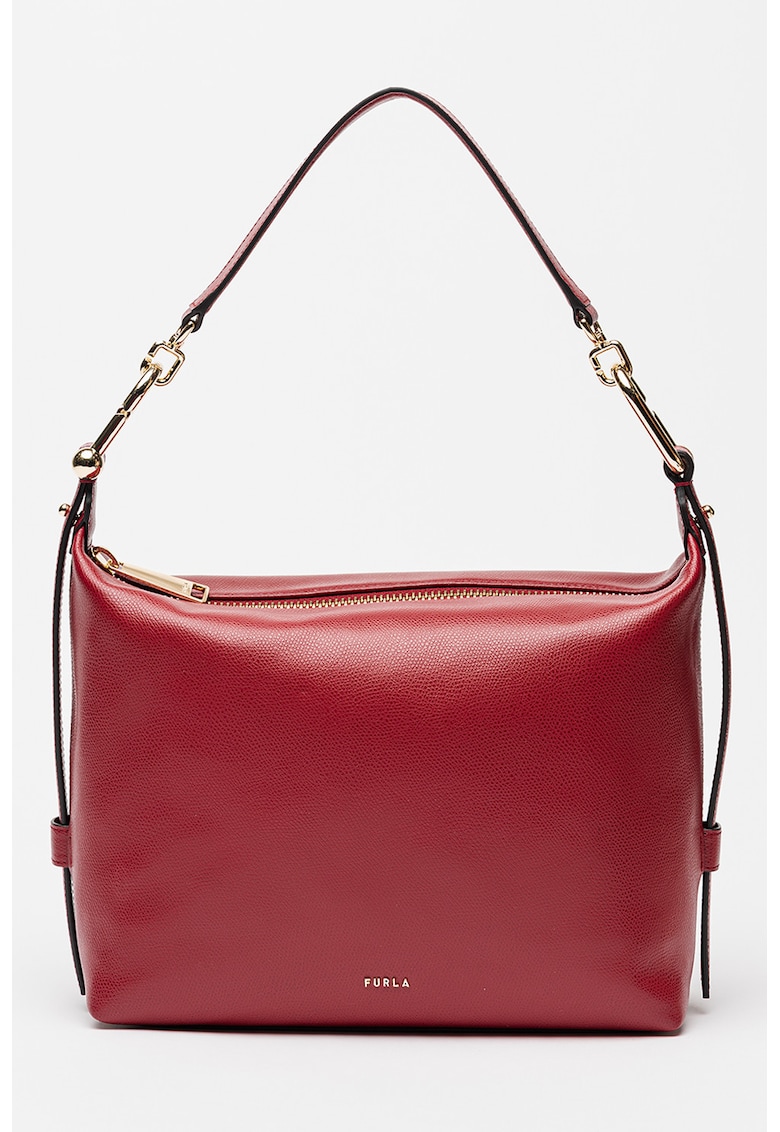 Geanta din piele cu bareta detasabila de umar si model uni - Rosu