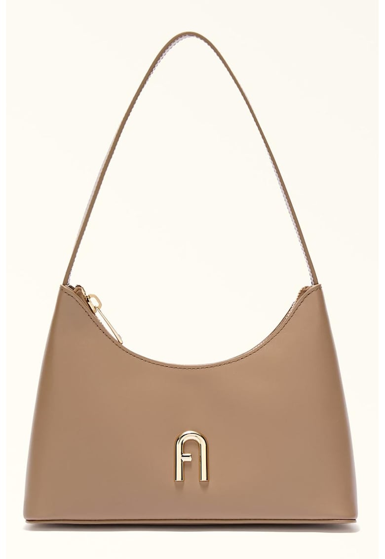 Geanta din piele cu bareta de umar si aplicatie logo metalica