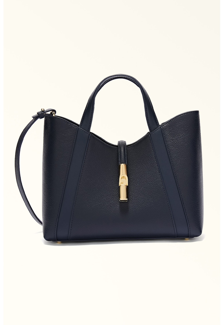 Geanta shopper de piele cu bareta detasabila texturat - Albastru ultramarin