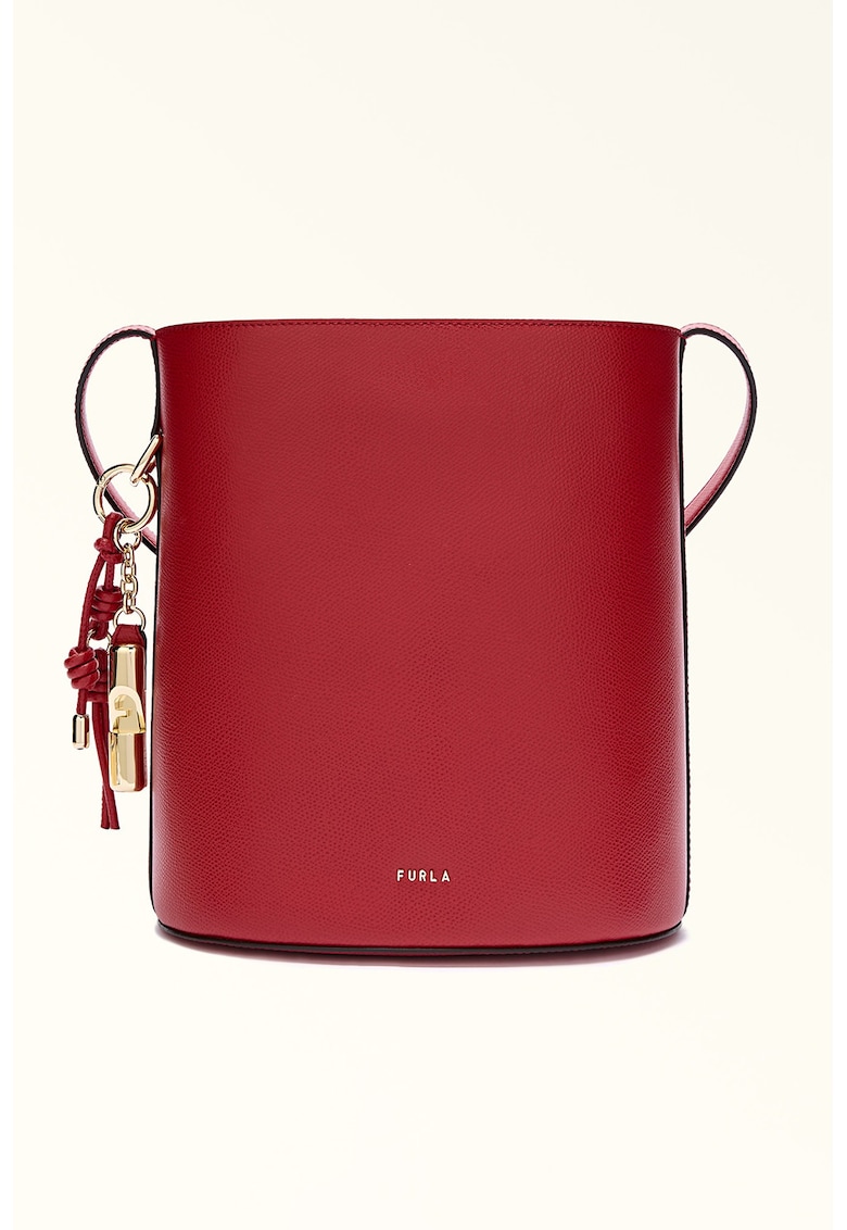 Geanta bucket din piele cu logo - Rosu