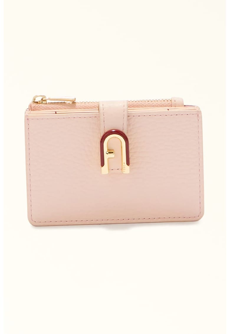 Portofel din piele cu logo - Roz pal