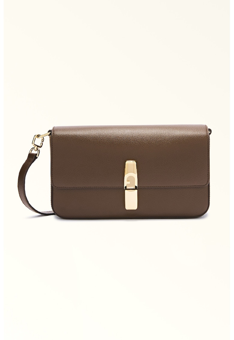 Geanta crossbody din piele cu clapa Iride - Maro inchis