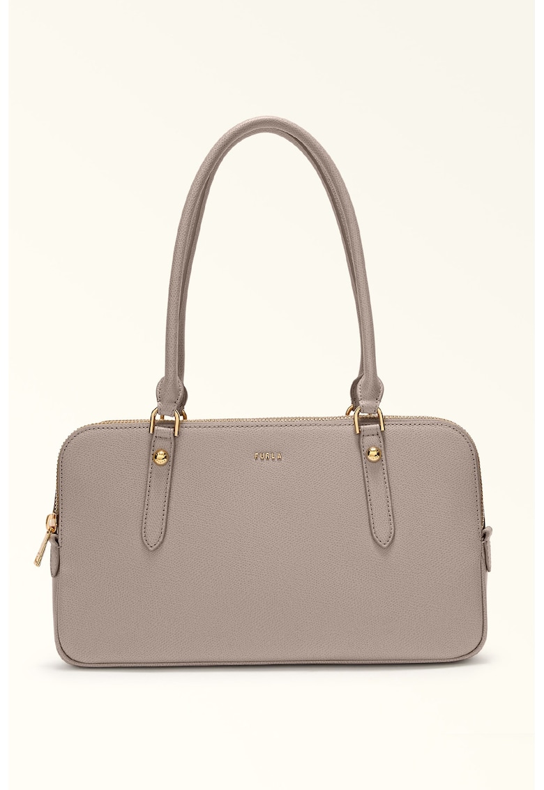 Geanta din piele cu maner Boston - Maro taupe deschis