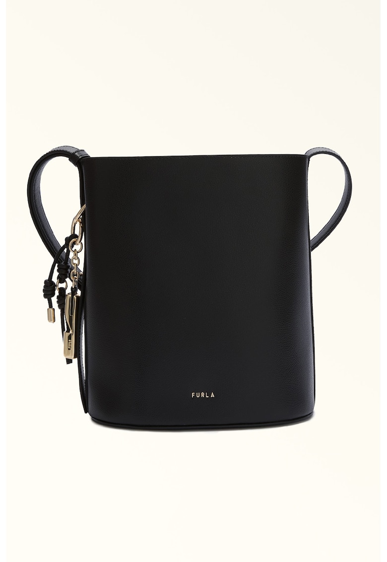 Geanta bucket din piele cu logo - Negru