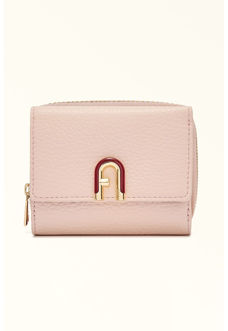 Portofel din piele cu logo - Roz pal