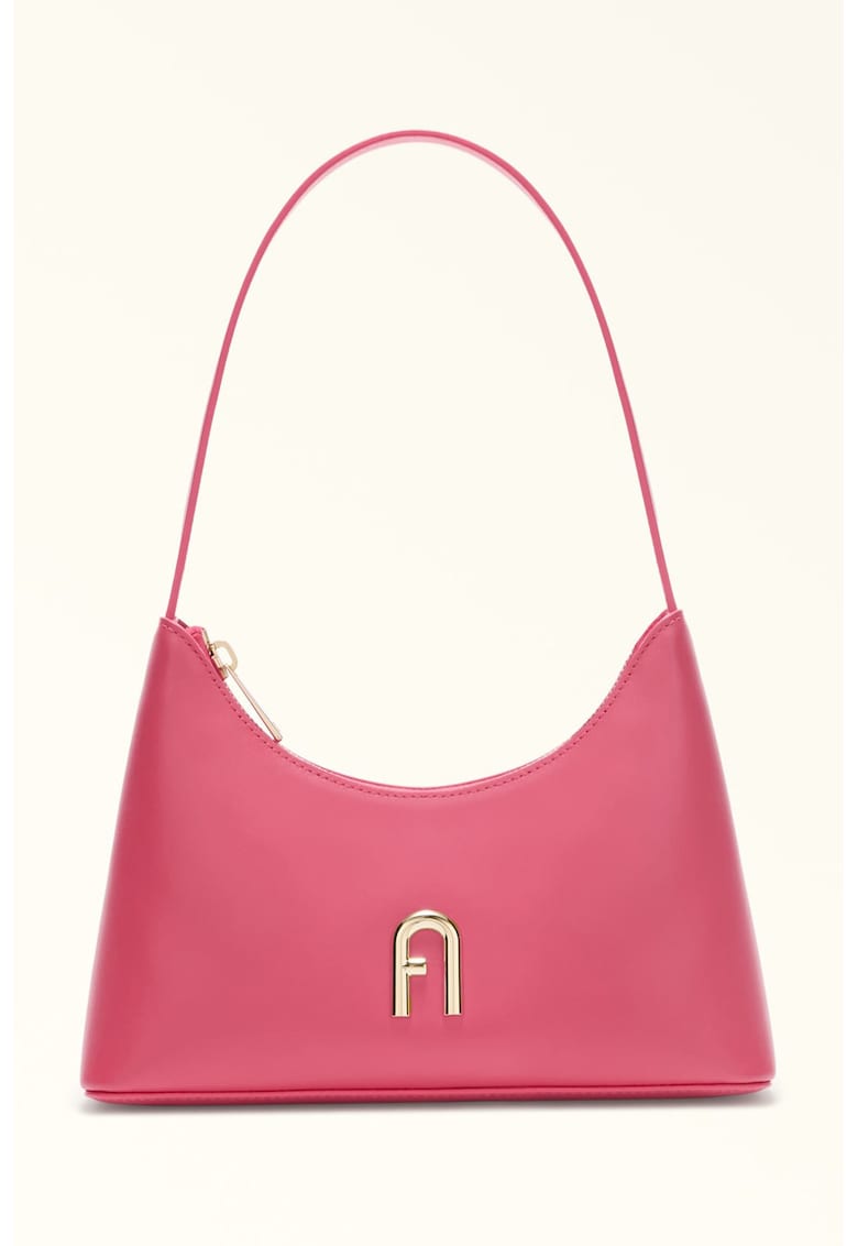Geanta din piele cu bareta de umar si aplicatie logo metalica - Fucsia