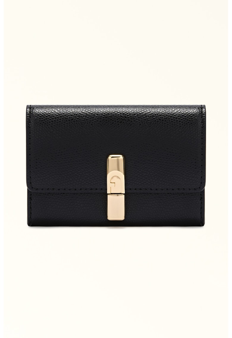 Portofel din piele cu clapa - Negru