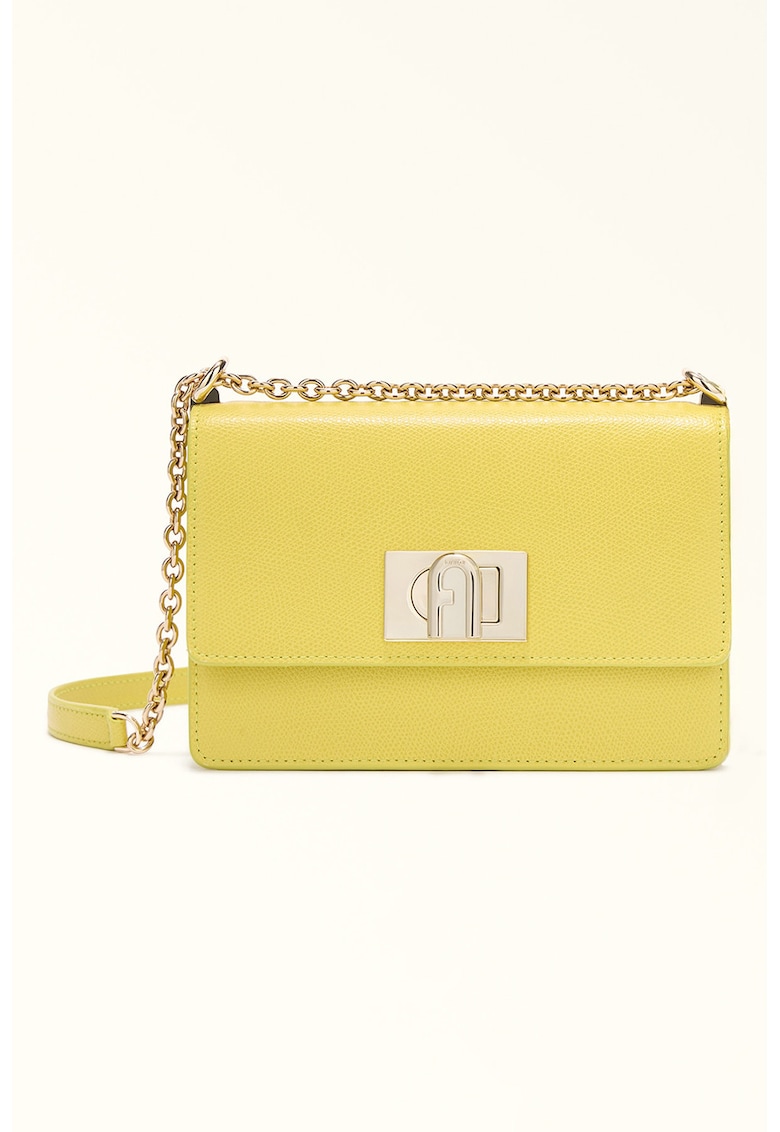 Geanta crossbody din piele cu bareta din lant si protectie pentru umar