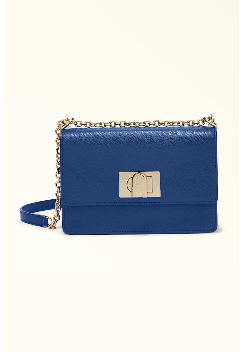 Geanta crossbody din piele cu bareta din lant si protectie pentru umar - Albastru ultramarin