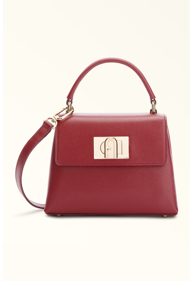 Geanta crossbody din piele cu buzunar pe partea din spate - Caramiziu