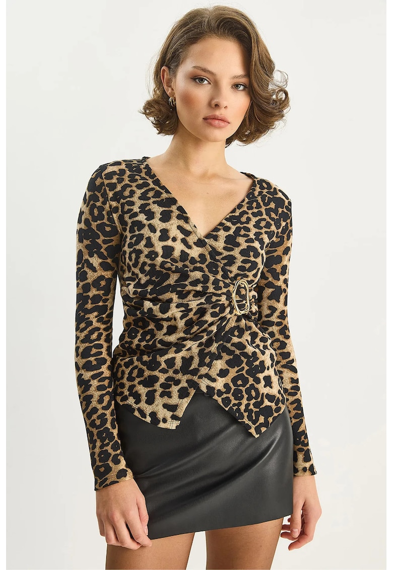 Bluza dama - LUCCI - piept dublu - detaliu accesoriu - multicolor - jerseu