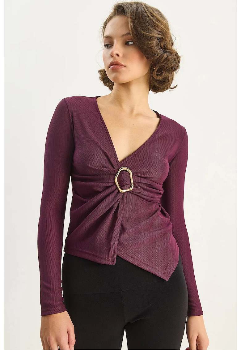 Bluza dama - LUCCI - piept dublu - detaliu accesoriu - mov