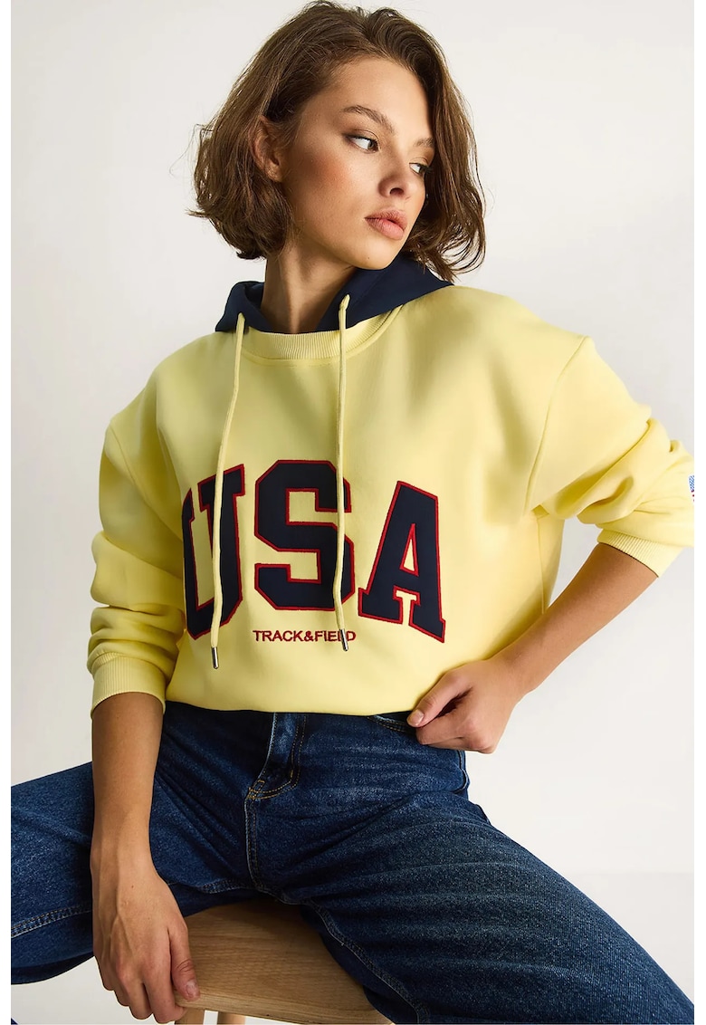 Hanorac dama - supradimensionat - imprimeu - galben lamaie - textil