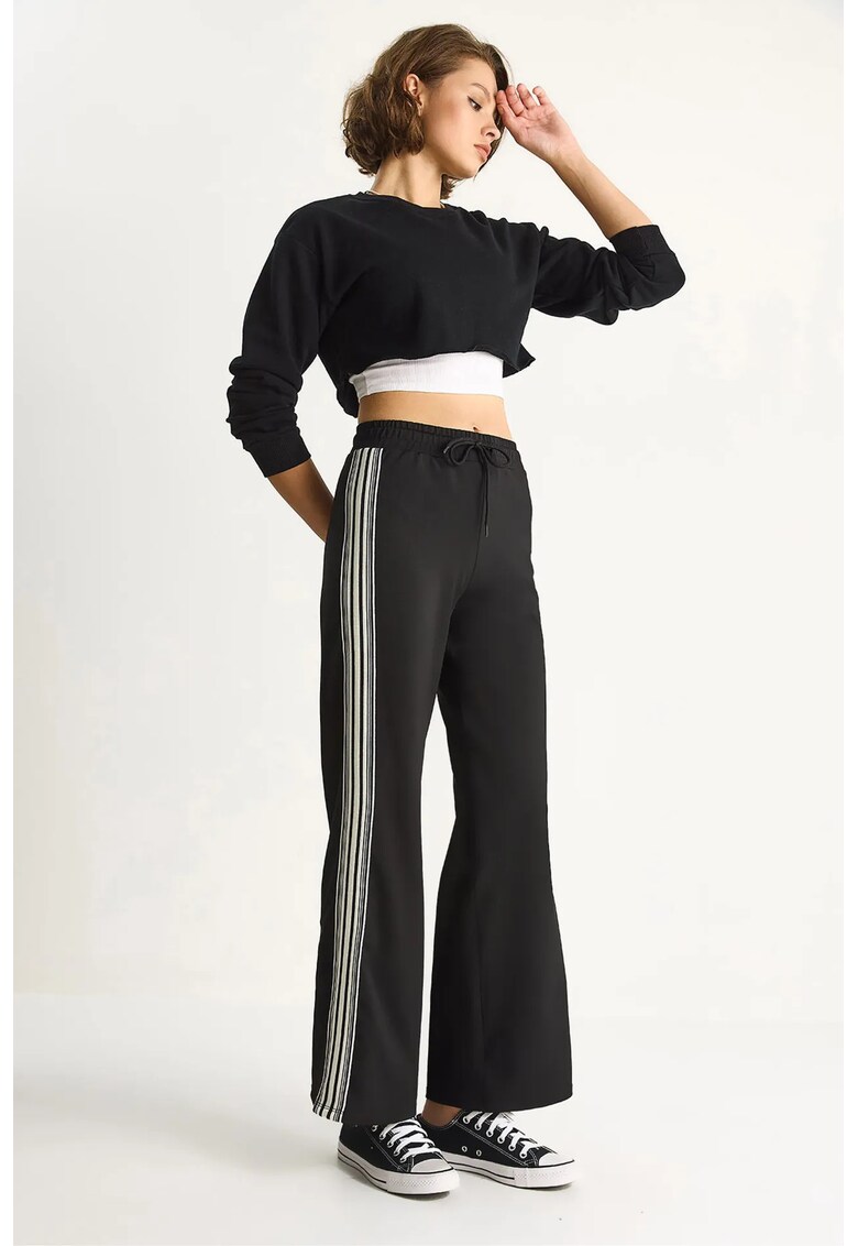 Pantaloni dama - pantaloni de trening cu picior larg - negru - textil -