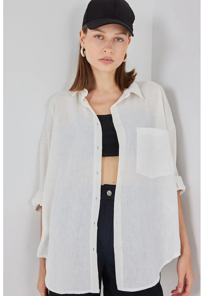 Camasa basic HiCCUP - detaliata - alb - din in