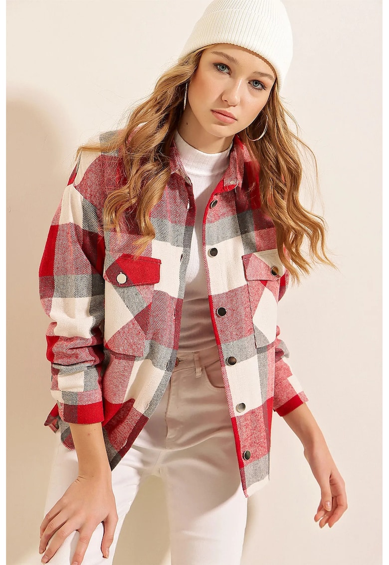 Camasa dama - HiCCUP - camasa flanela Regular Fit - rosu cires - textil