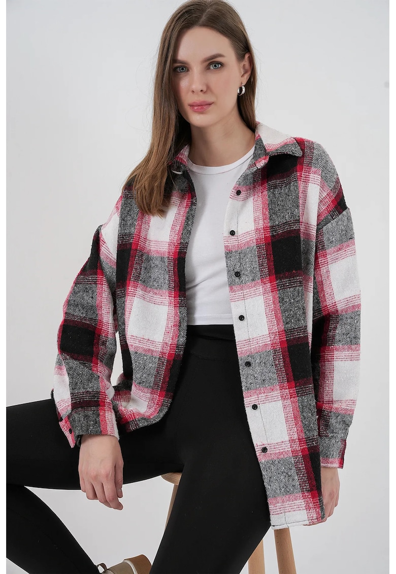 Camasa dama - HiCCUP - flanel - regular fit - caramiziu - textil