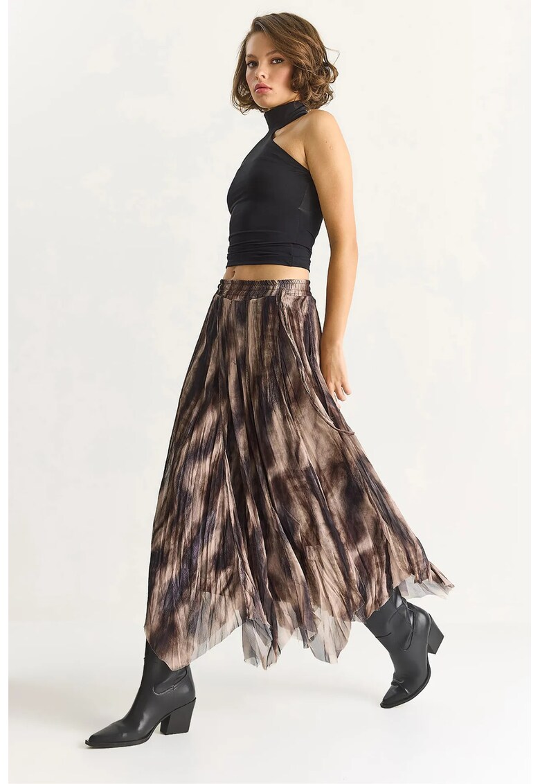Fusta Fusta Midi Asimetrica cu Talie Inalta - Multicolor - Textil