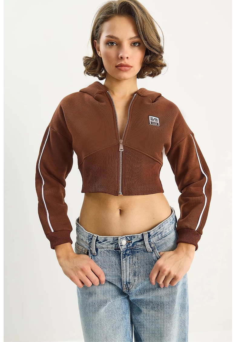 Hanorac dama - scurt - mulat - maro - textil