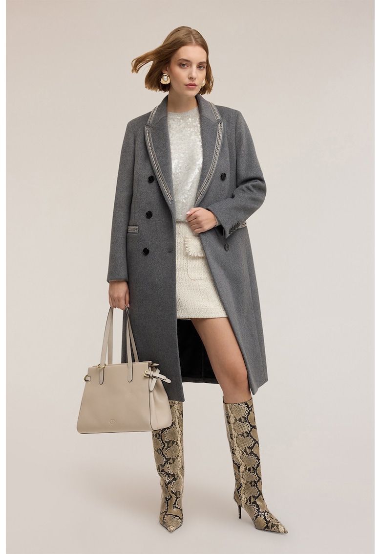 Palton din amestec de lana cu buzunare cu refilet