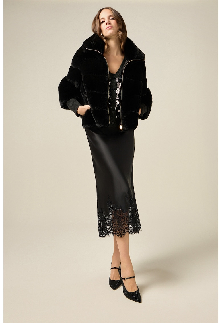 Fusta din satin cu detaliu din dantela