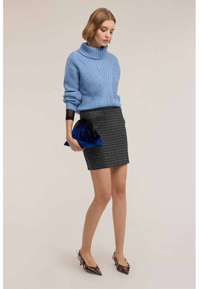 Fusta mini cu model geometric - Negru/Albastru/Argintiu