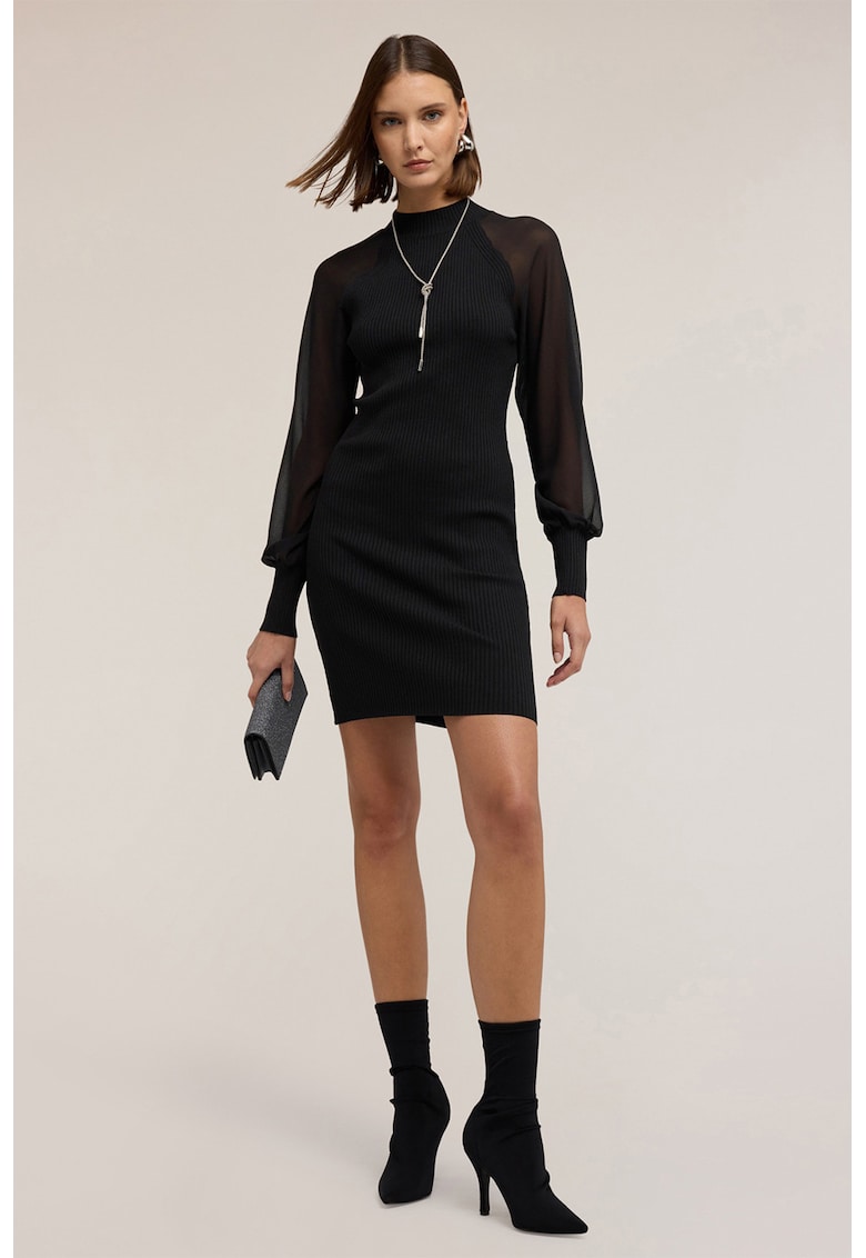 Rochie cu maneci din plasa - Negru