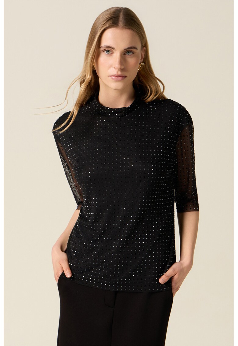 Bluza cu aplicatii din strasuri - Negru