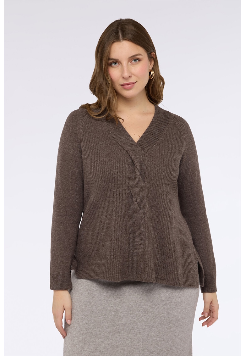 Pulover din amestec de casmir cu detaliu impletit