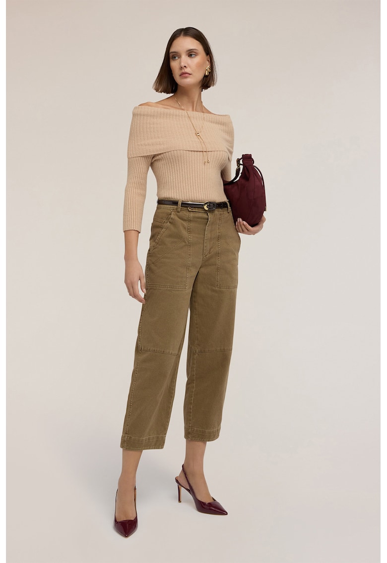 Pulover slim fit cu decolteu pe umeri