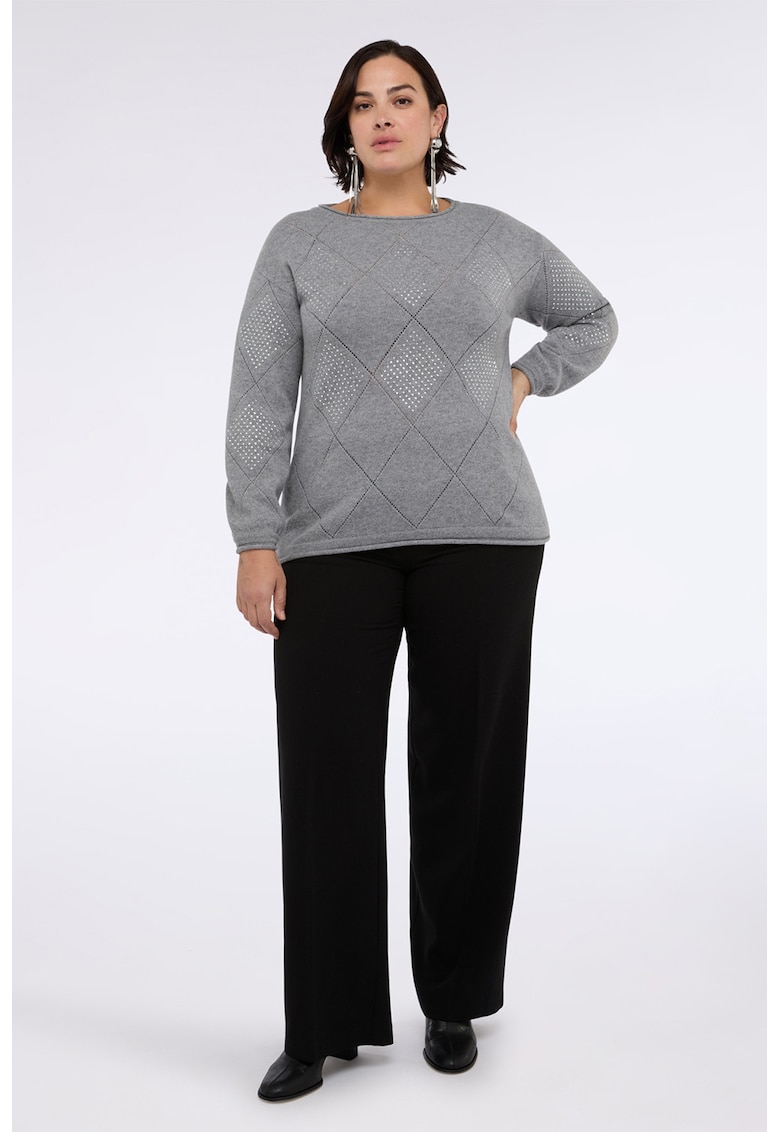 Pulover de lana cu model argyle si strasuri
