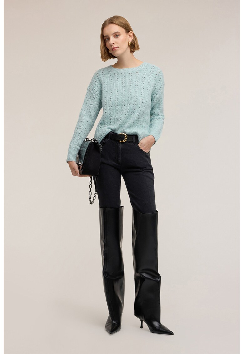 Pulover lejer cu maneci cazute - Albastru glaciar