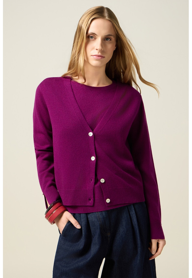 Cardigan din lana si casmir cu decolteu in V