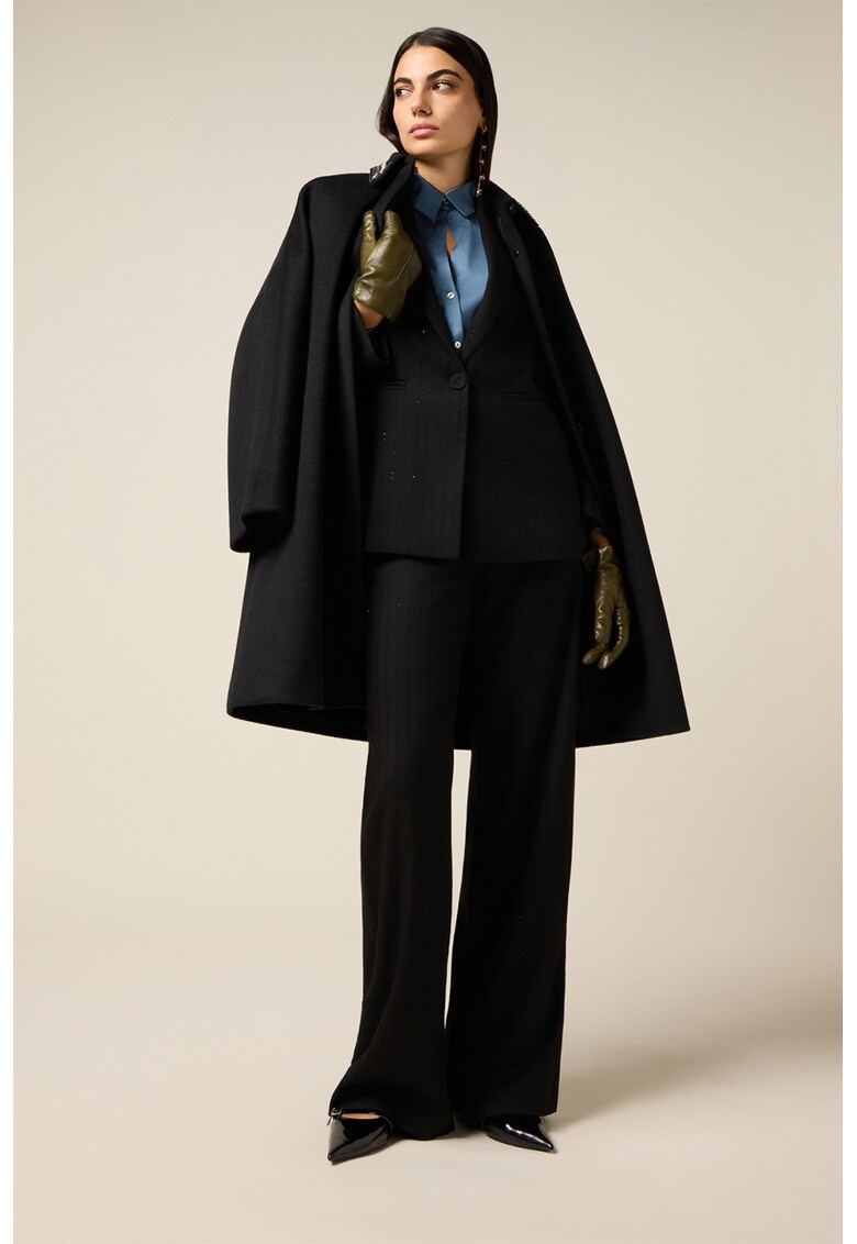 Pantaloni cu croiala ampla si talie inalta - Negru