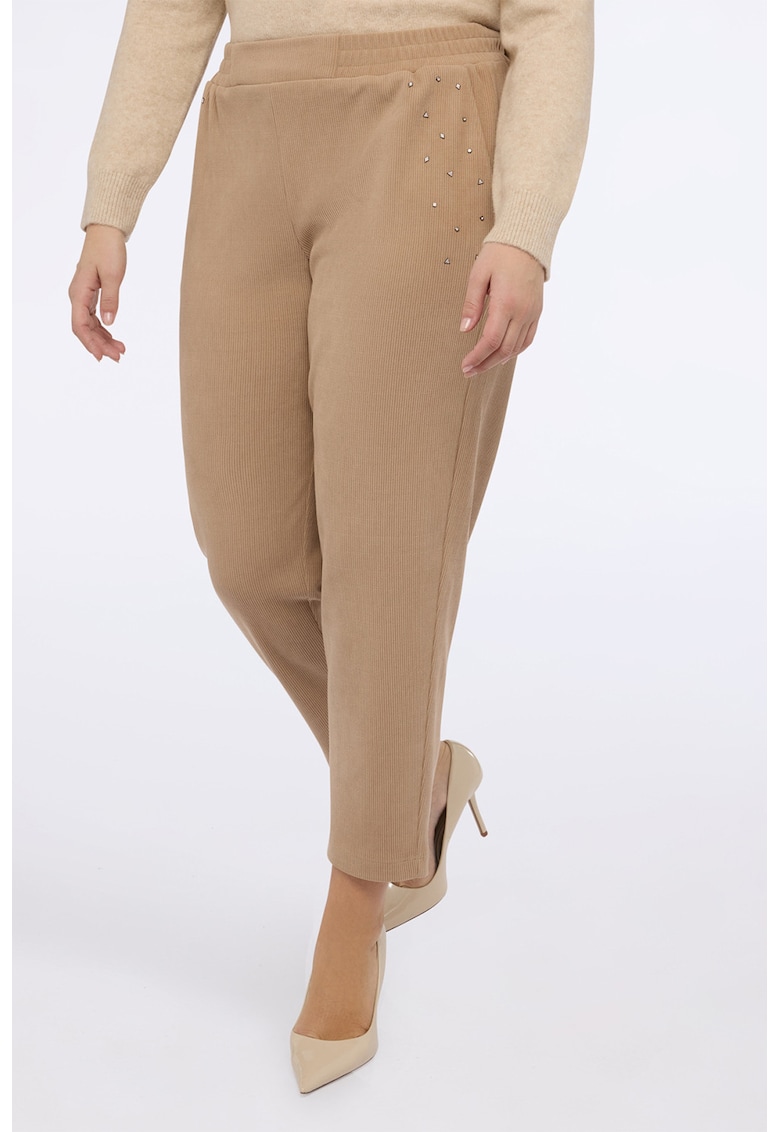 Pantaloni crop cu croiala conica si talie elastica