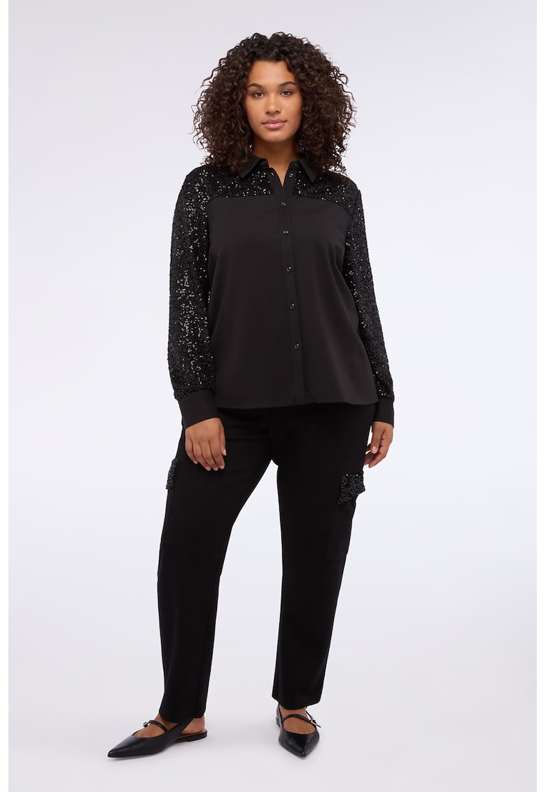 Pantaloni de trening cu aplicatii cu paiete - Negru