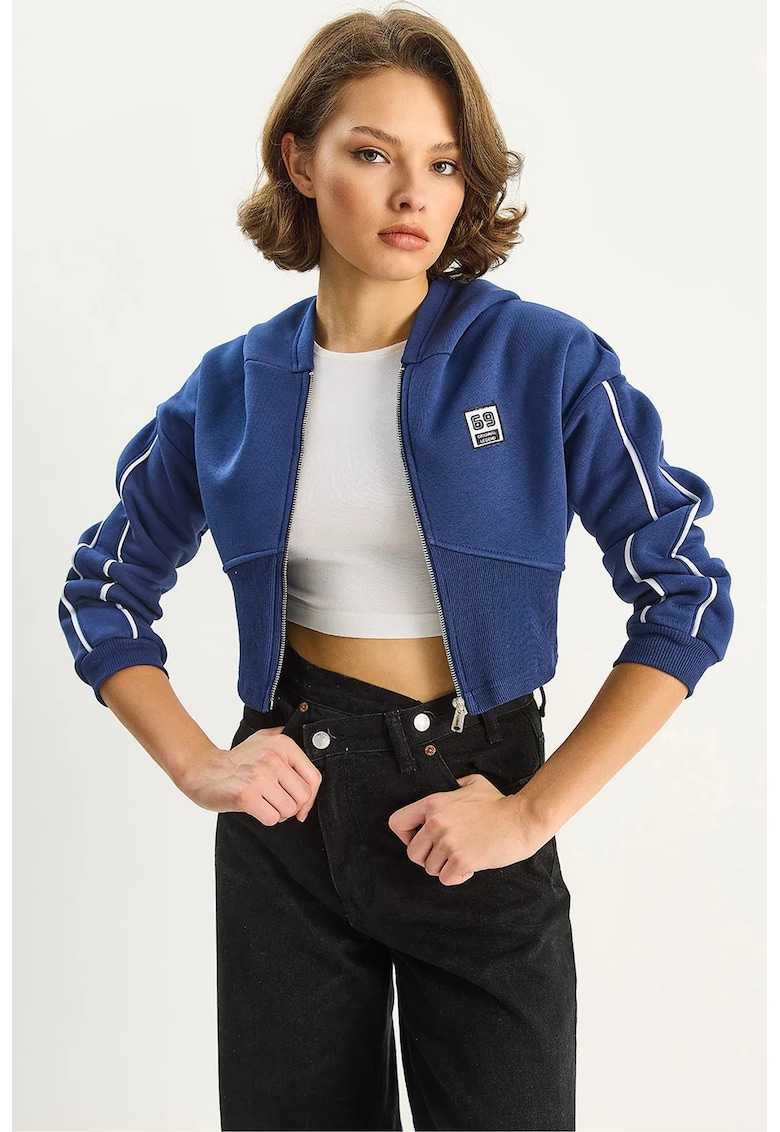 Hanorac dama - scurt - mulat - bleumarin - textil