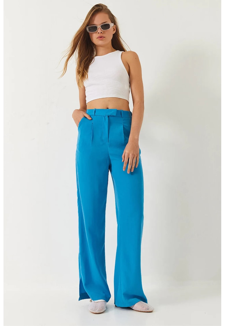 Pantaloni dama - palazzo - buzunare - Maya Blue - textil