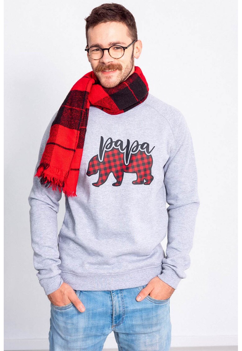 Bluza de trening cu imprimeu grafic si maneci raglan - Rosu/Gri deschis melange