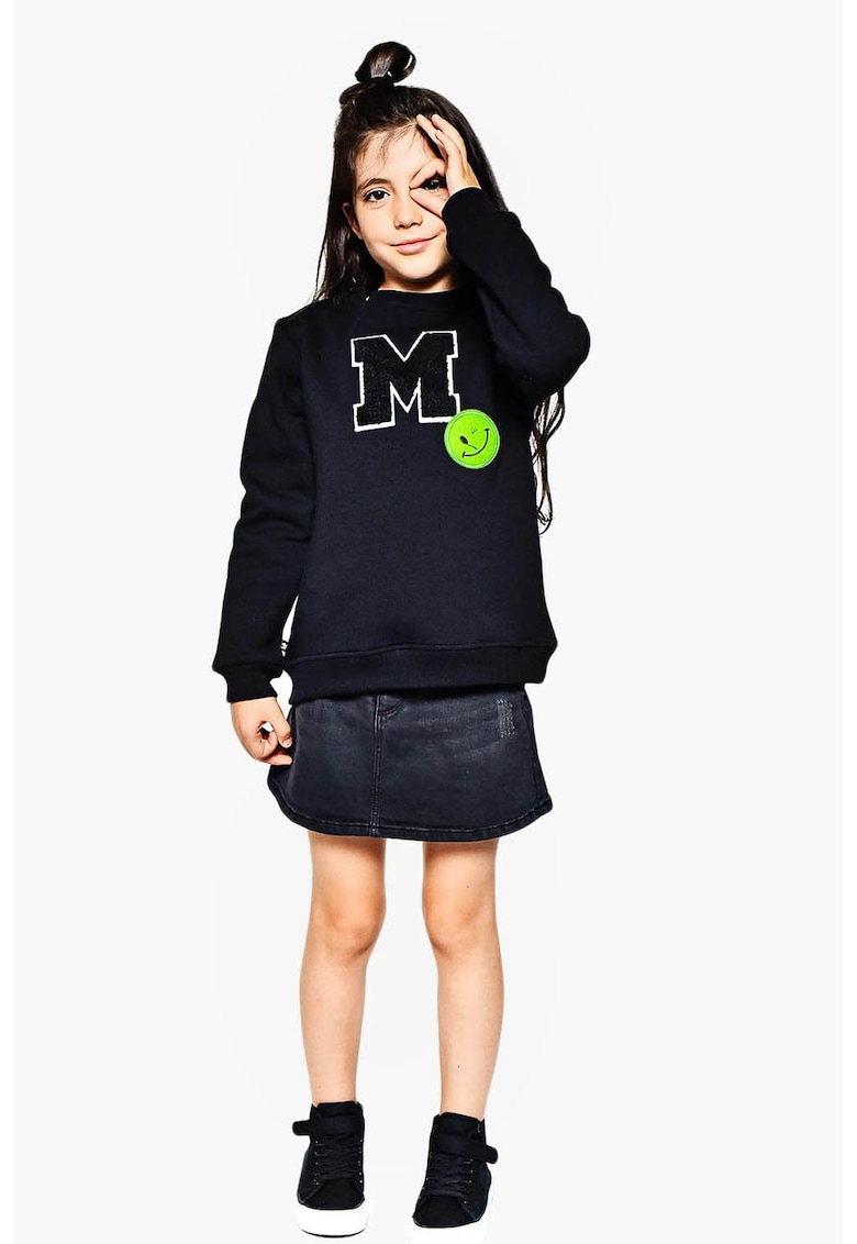 Bluza de trening din bumbac cu decolteu la baza gatului - Verde neon/Negru stins