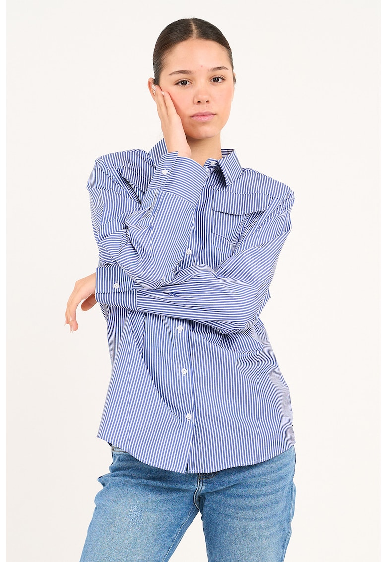 Camasa din bumbac cu model in dungi si buzunare pe piept