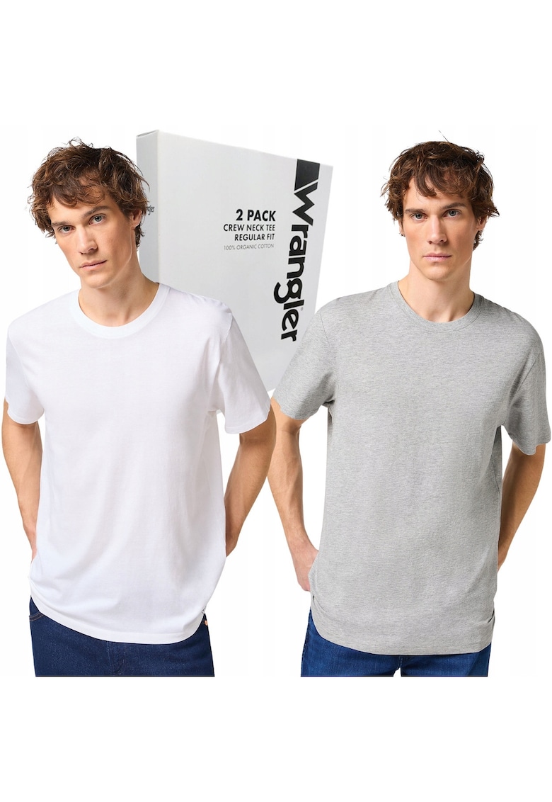 Set 2 tricouri barbati - croiala regular fit - bumbac organic - alb/gri -
