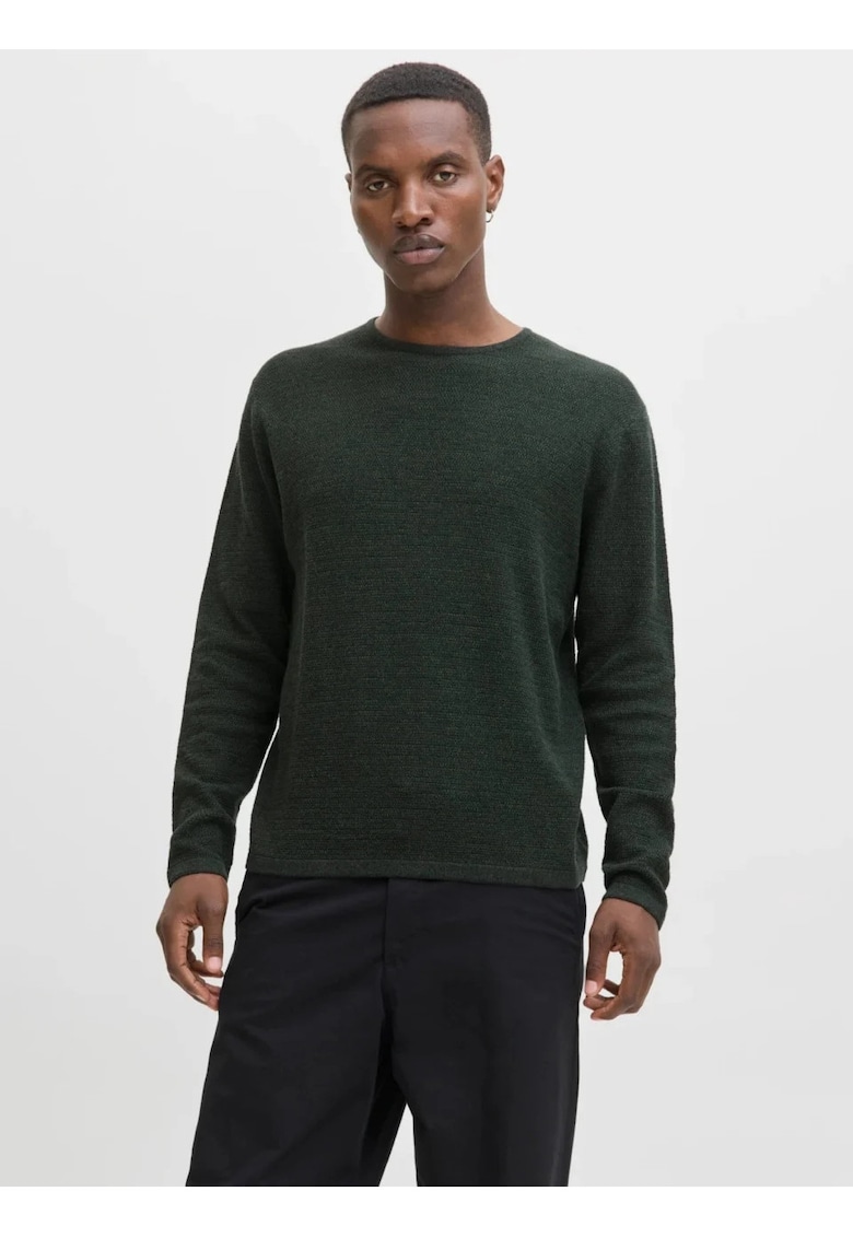 Pulover tricotat barbati cu decolteu la baza gatului - Verde inchis -