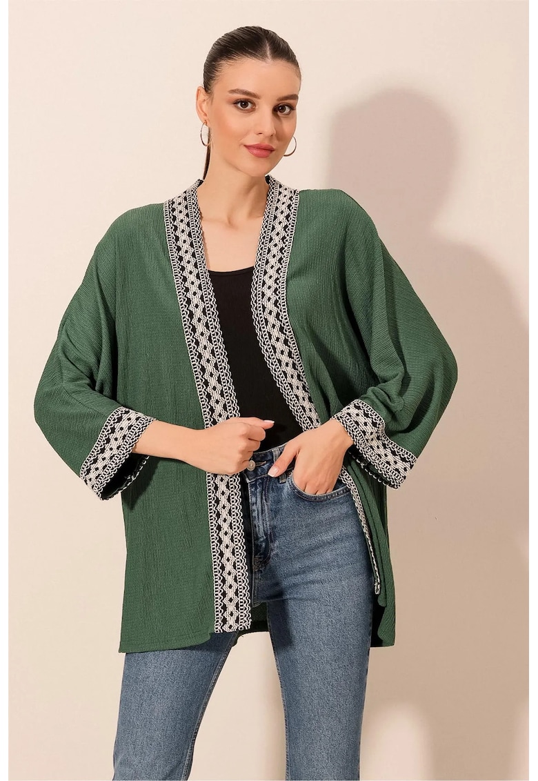 Kimonouri - Femei - Kimono midi cu broderie etnica BDART - Verde Smarald -