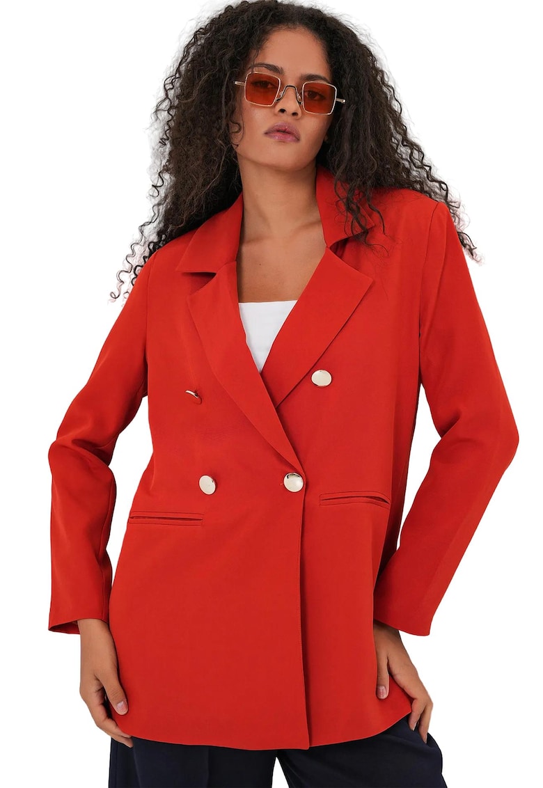 Sacou dama HiCCUP - blazer cu nasturi dubli - caramiziu - textil