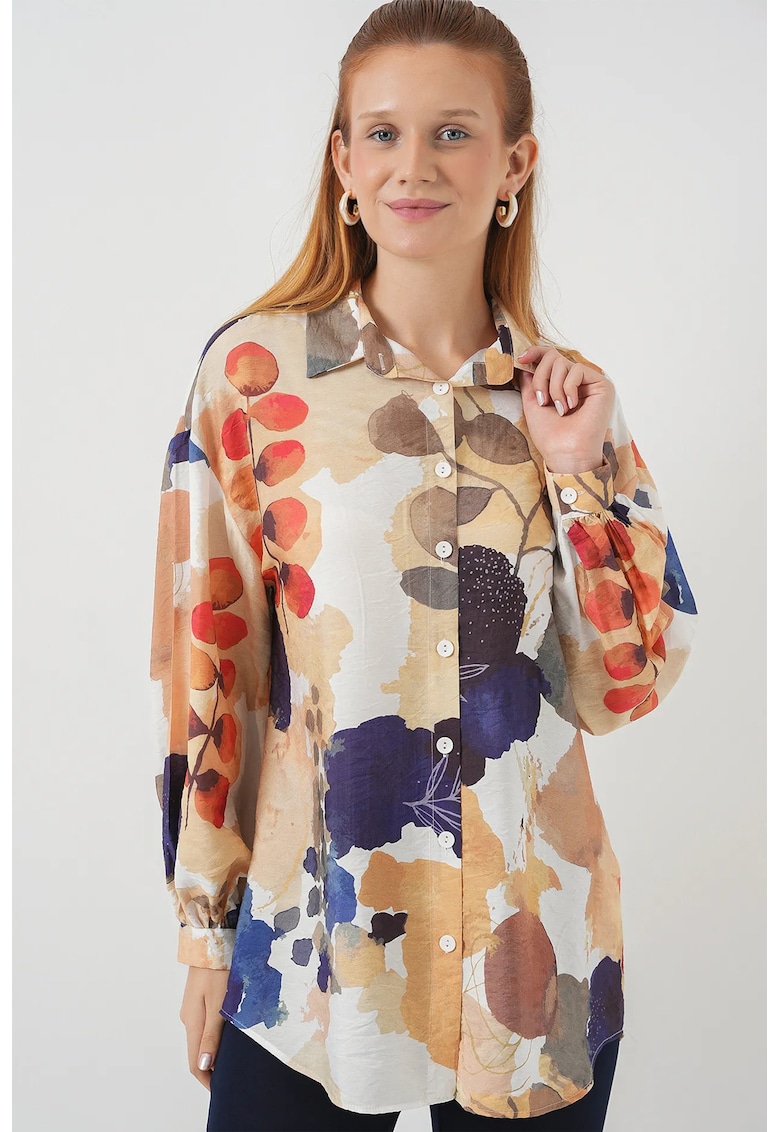 Camasa dama - HiCCUP - supradimensionata - imprimeu floral - bleumarin - bumbac