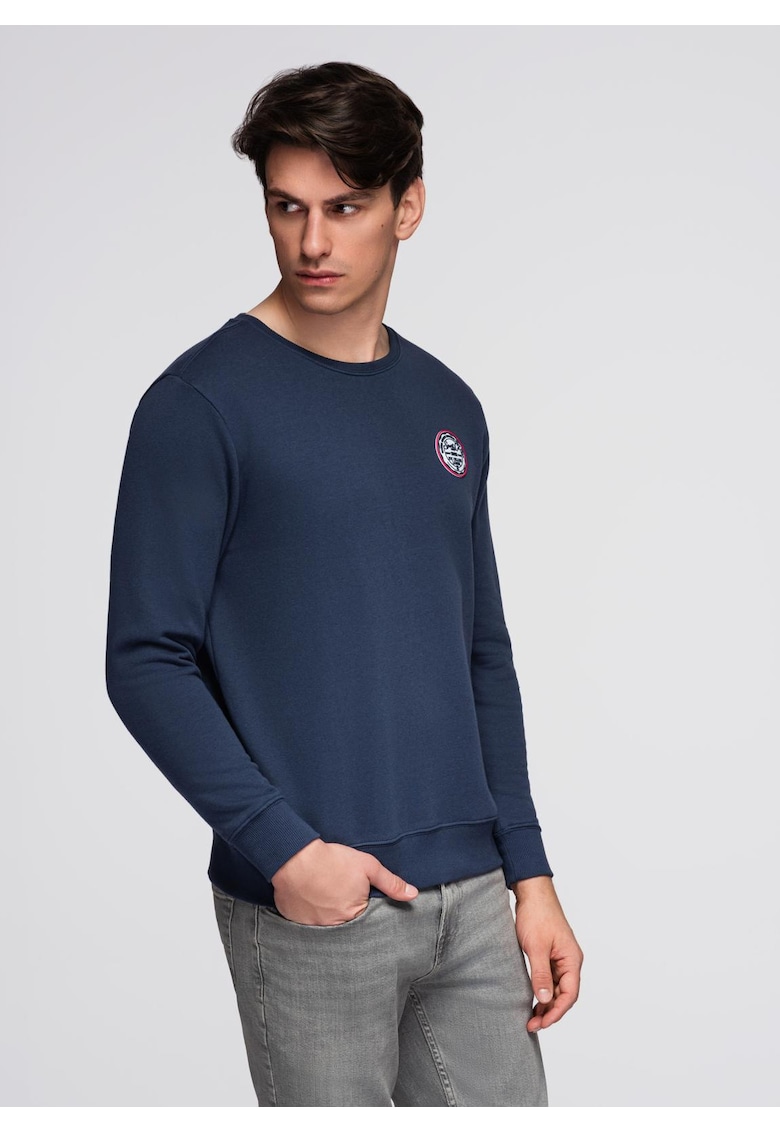 Bluza cu guler rotund si patch B1713 - Albastru inchis