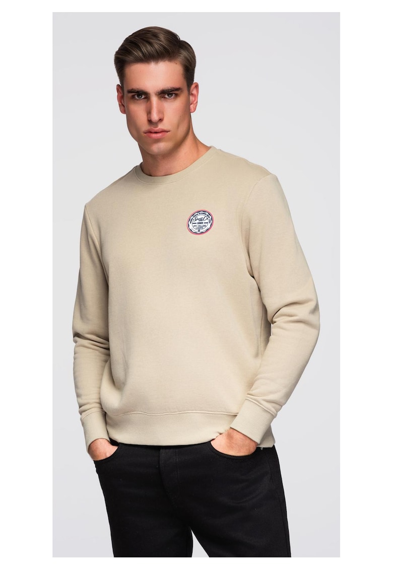 Bluza cu guler rotund si patch B1713 - Bej nisip