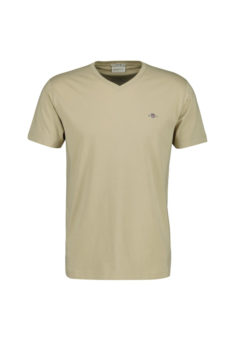 Tricou slim fit cu decolteu in V - Maro camel