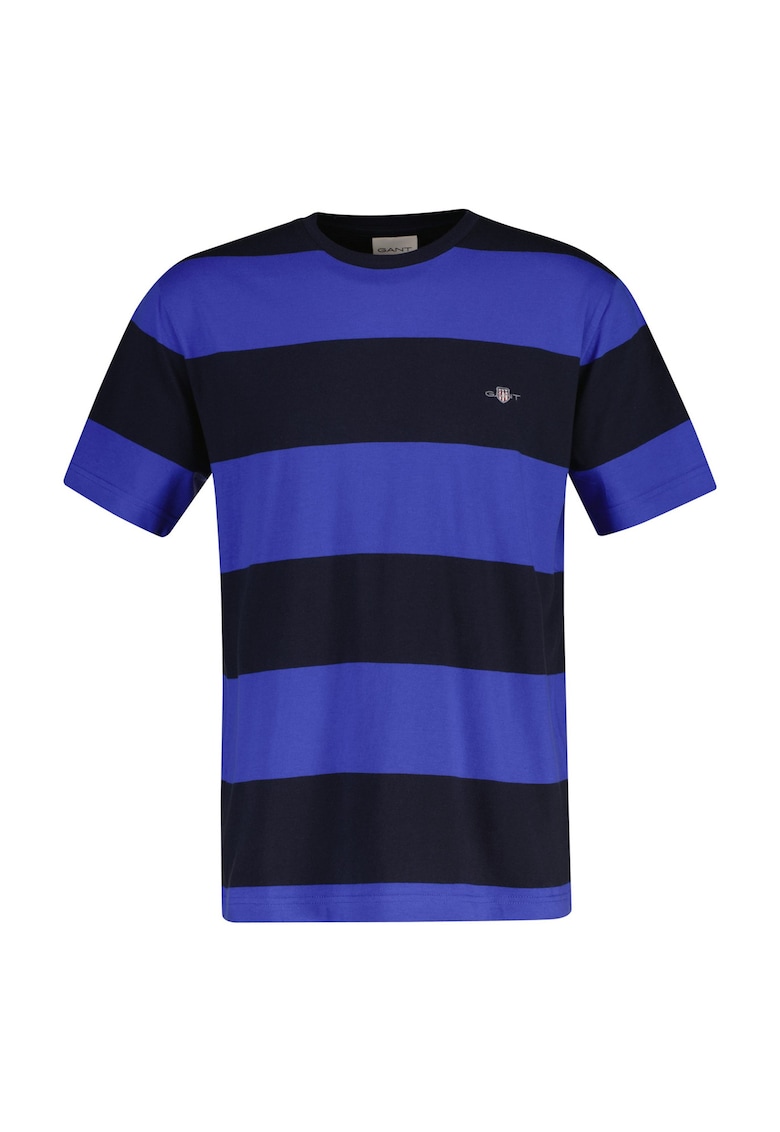 Gant Tricou cu decolteu la baza gatului si model in dungi - Albastru inchis